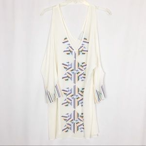 Addison 100% silk cold shoulder embroidered top M